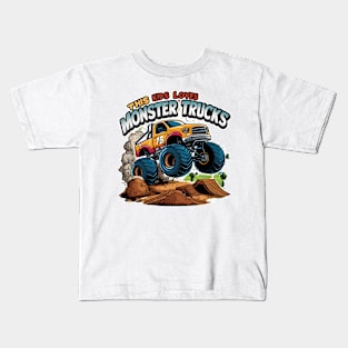 Monster Truck Soaring Over Dirt Pile Kids T-Shirt